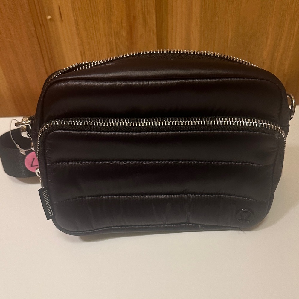 Lululemon Black Quilted Bag with Silver Zipper